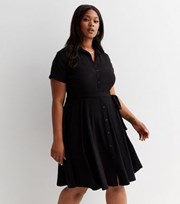 New Look Curves Black Ribbed Jersey Short Sleeve Mini Shirt Dress